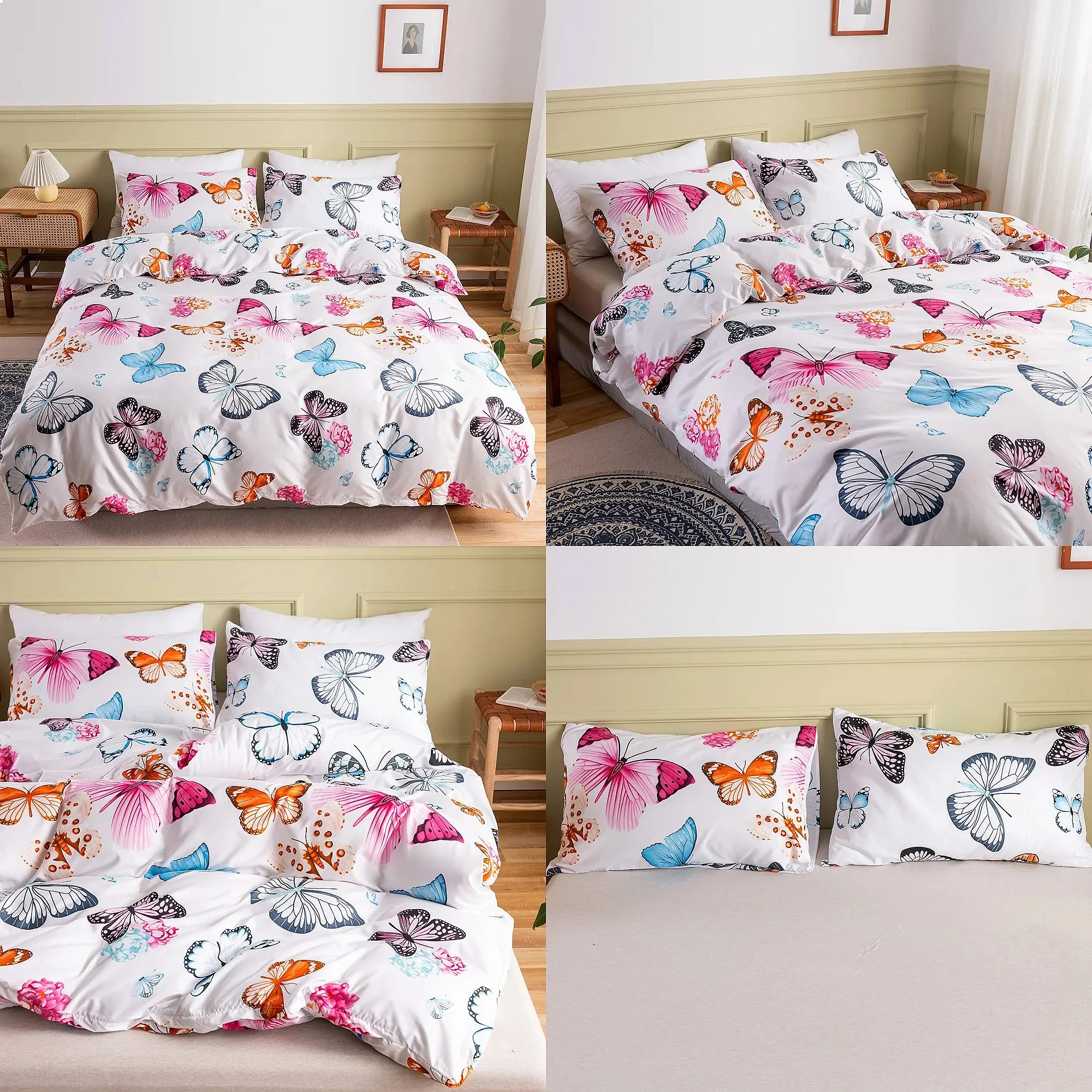 Luxury Nordic Butterfly Pattern Duvet Cover Set 2/3 Pcs Northern Europe Bedding for King Queen Twin 220x240 200x200