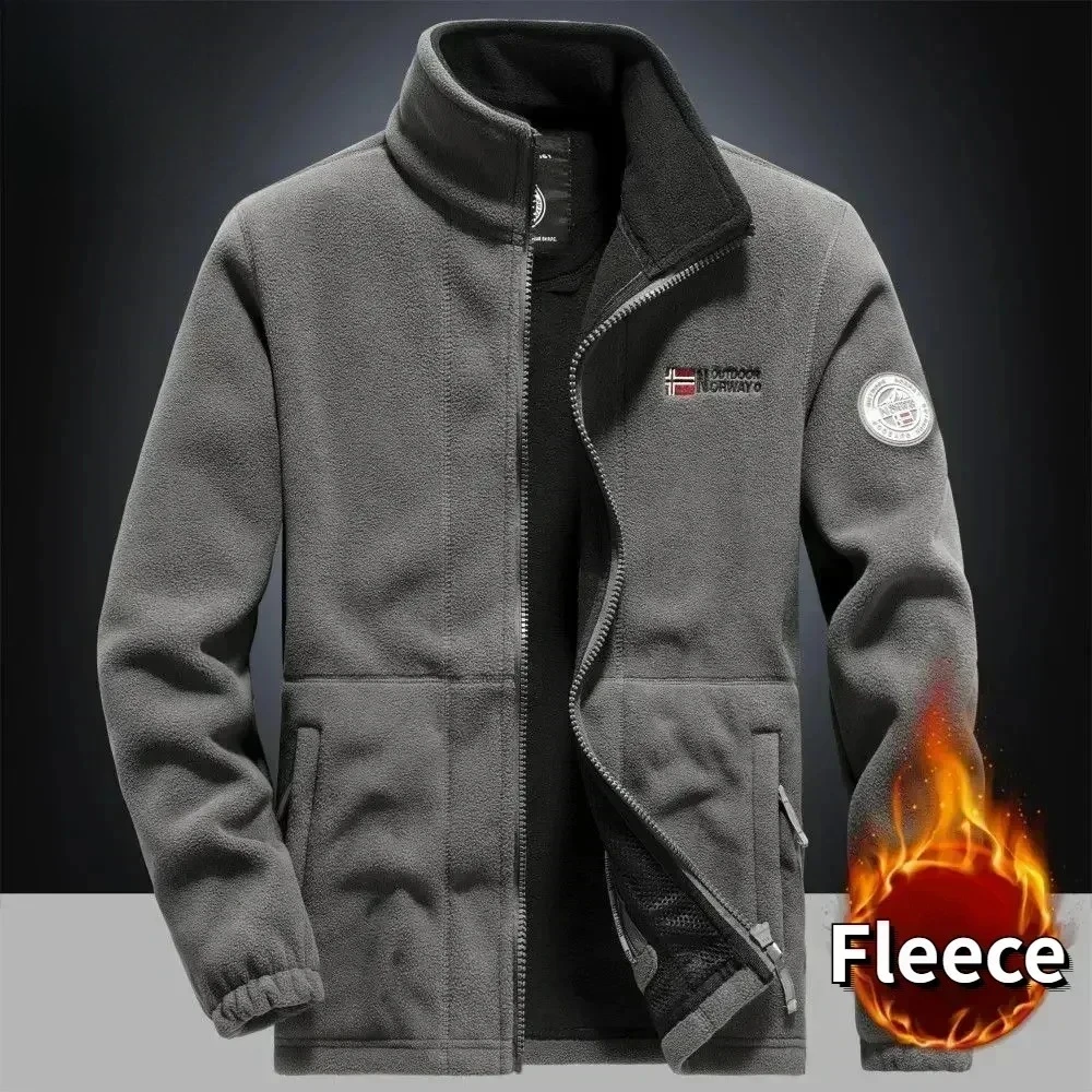 الشتاء الدافئة جاكيت من الصوف الرجال تسلق مزدوجة سميكة جيب سترة في الهواء الطلق عالية طوق يندبروف التزلج البلوز معطف الرجال