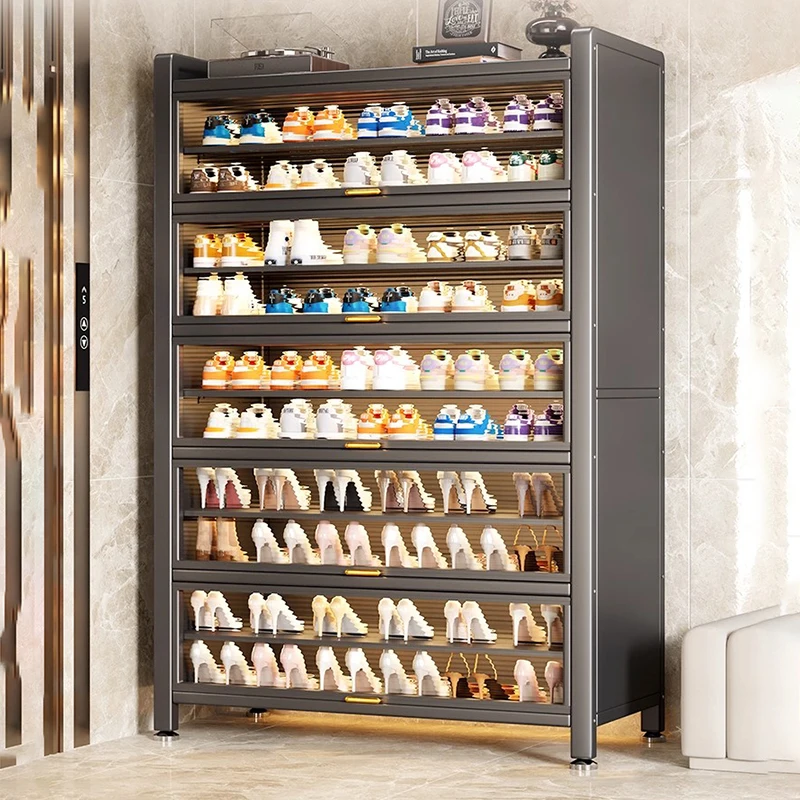 Mini armario metálico para zapatos, pequeño, abierto, para sala de estar, ahorro de espacio, organizador oculto, muebles de almacenamiento