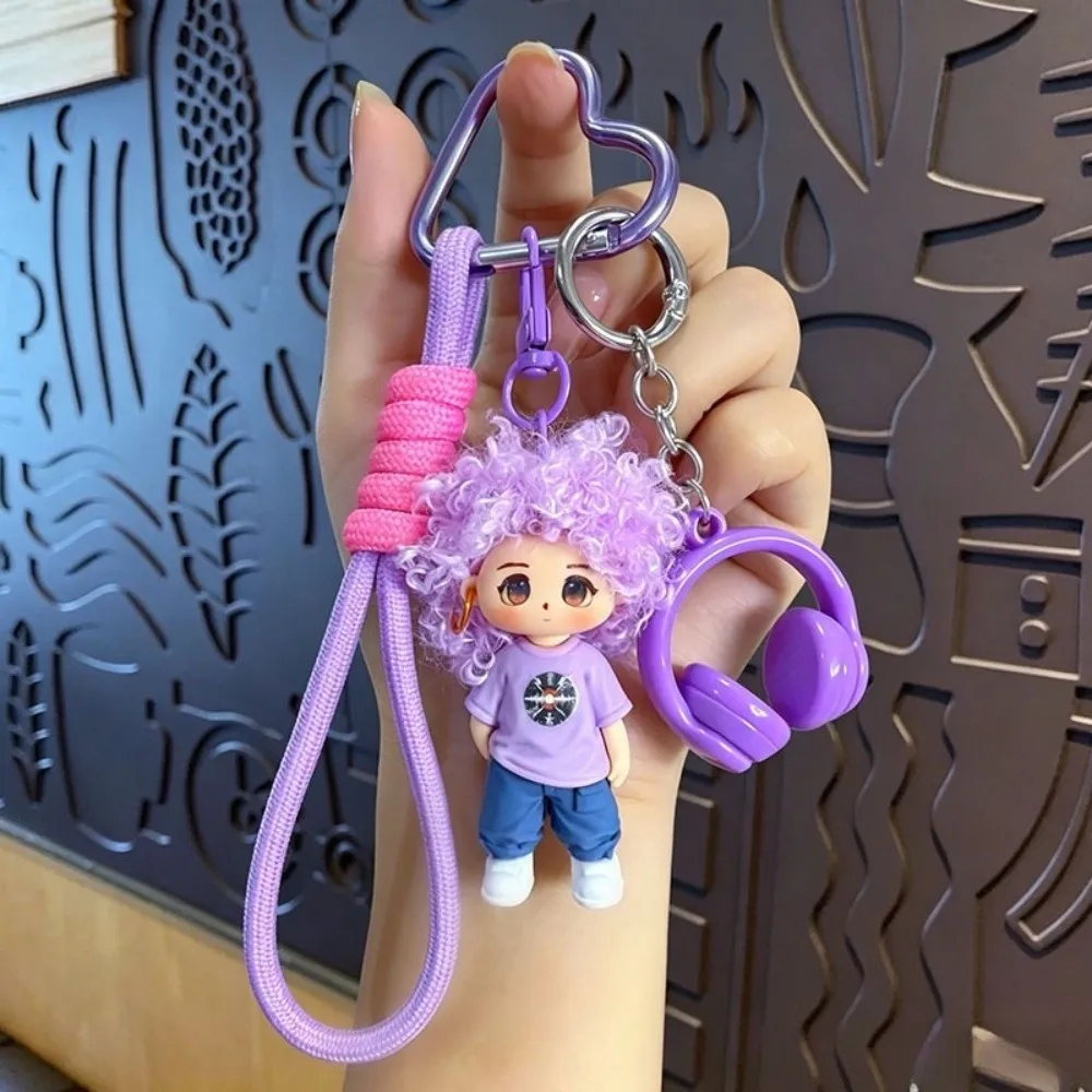 Portable Cartoon Curly Hair Keychain Soft Dopamine Soft Pendant with Lanyard Boy Key Chain Gift Bag Charm