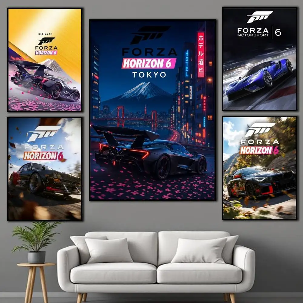Game F-Forza H-Horizon-6 Speed Storm Japan Poster Self-adhesive Art Waterproof Paper Sticker Coffee House Bar Room Wall Decor