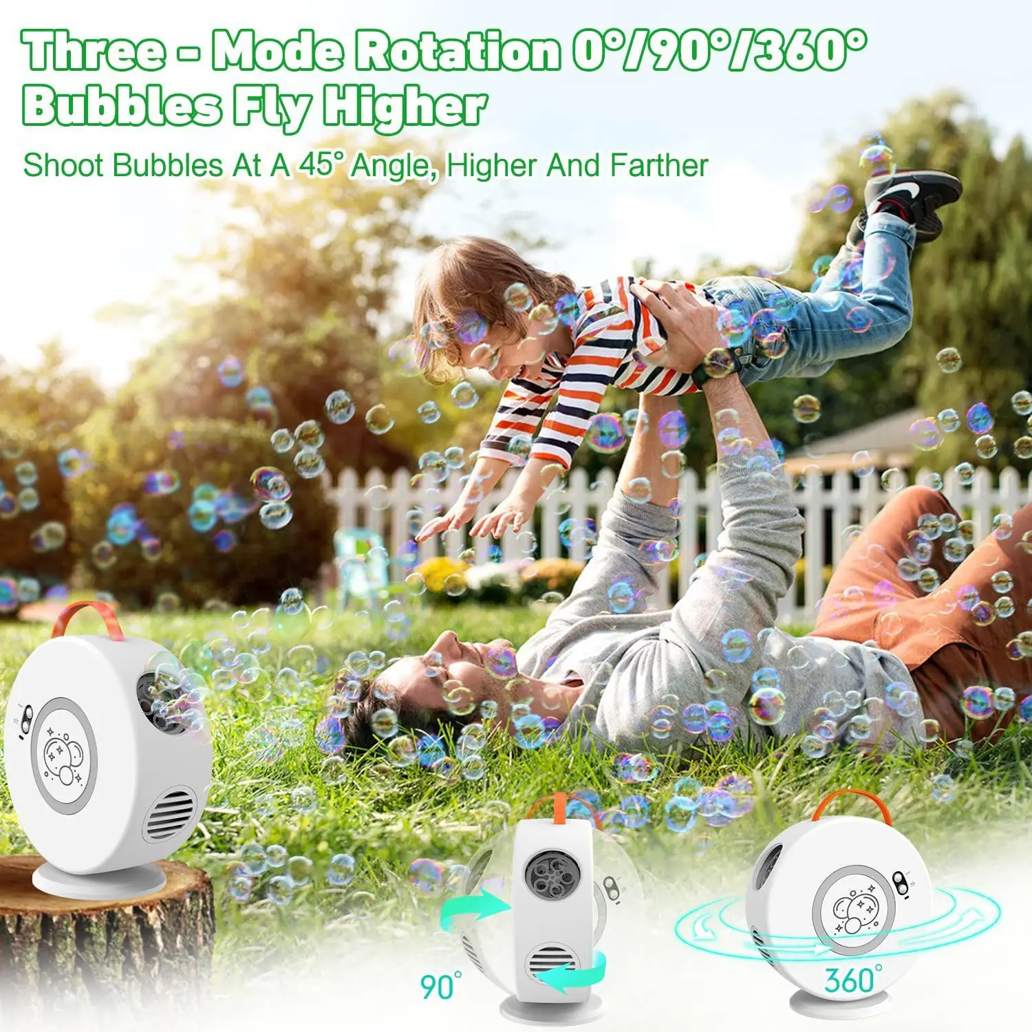 Bubble Machine Automatic Bubble Blower Rechargeable 360° Rotatable Portable Bubble Maker Bubbles Toy for Outdoor Wedding Party