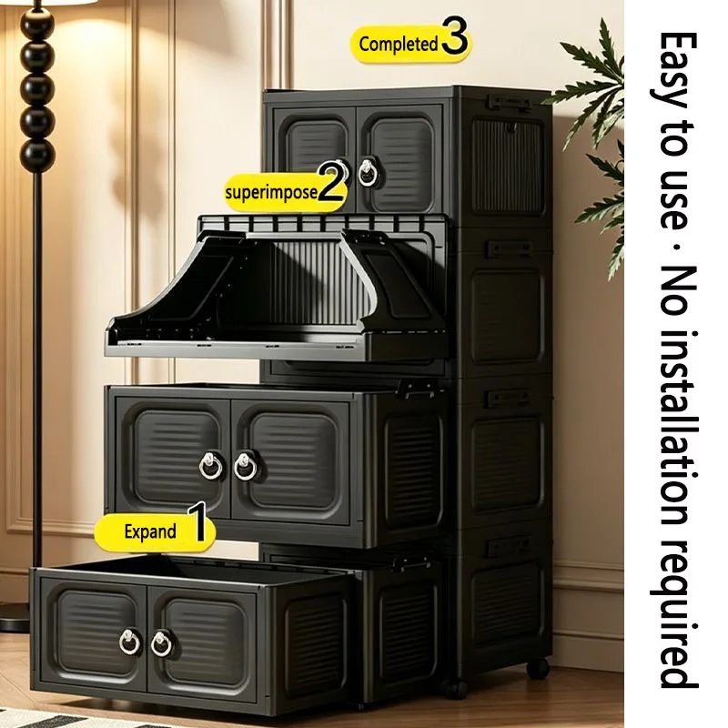 Gabinete de Almacenamiento Plegable Serie Negra - Organizador Delgado - usage example