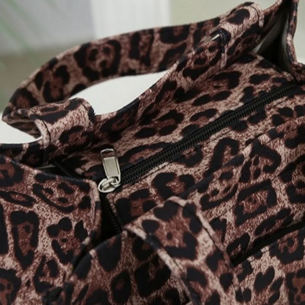 New Leopard Print Leopard Print Lunch Bag Canvas Multi Pocket Lunch Handbag Portable Thermal Tote Bag Picnic