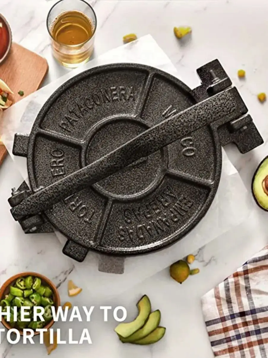 8 Inch Cast Iron Tortilla Press Heavy Duty Flour Tortilla Maker with 100 Pcs Parchment Paper Included Tortillera Pataconera