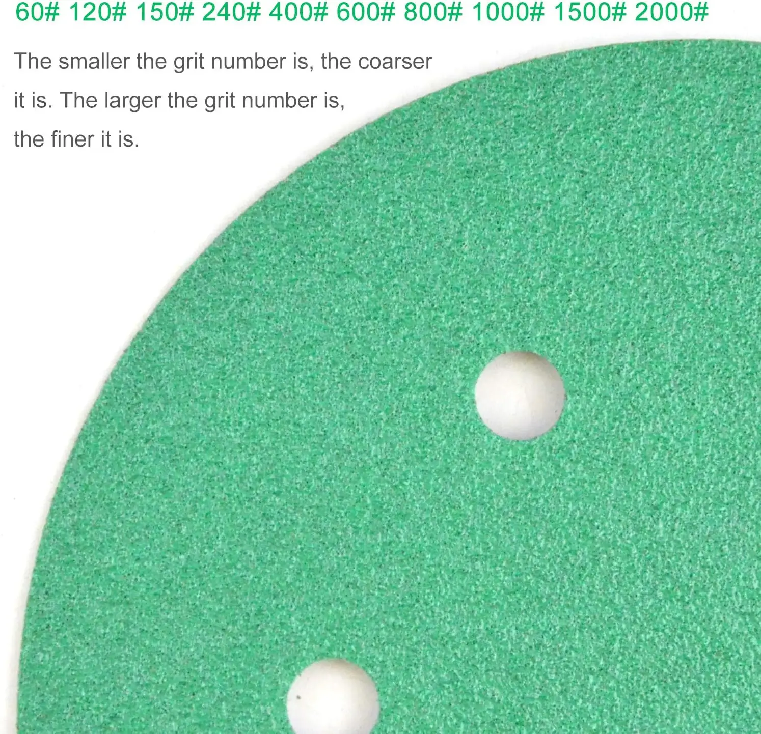 6 Inch 6 Holes Green Film Dustless Wet and Dry Sandpaper Kit 50 Pcs Assortment Grit 60-2000 for Metal Car Boat Polishing