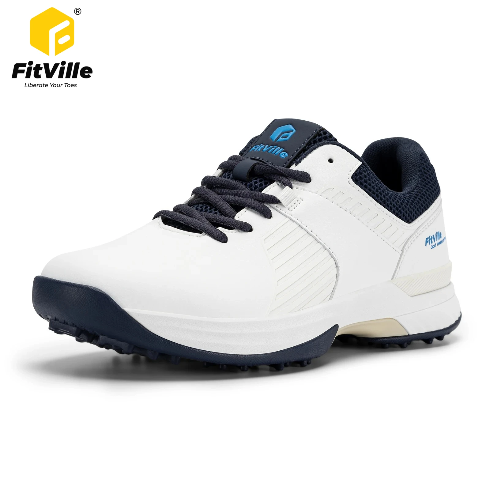 FitVille Extra Wide Men's Golf Shoes Waterproof Professional Outdoor Spikes Golfing Shoes for Men with Arch Support Non-slip