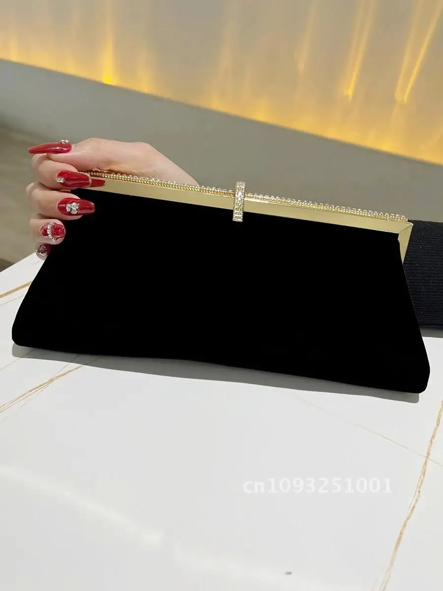 Black Formal Dinner Clutch Wedding Party Handbag Annual Meeting Fashion Bag Shoulder Bag Velvet Evening Purse Single Small With