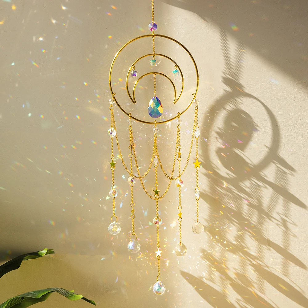 

Chandelier Crystal Suncatcher Sun and Moon Window Hanging Ornament Stained Glass Prism Crystals Dream Catcher Garden Decoration