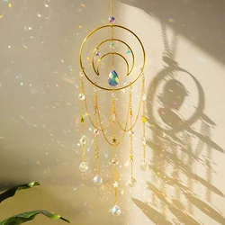 Lustre de cristal suncatcher sol e lua janela pendurado ornamento de vidro manchado prisma cristais sonho apanhador decoração do jardim