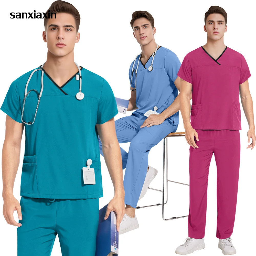 New Fashion Nurse Uniform V-neck Top Straight Pants Scrub Set Medical Surgical Workwear Dentist Nursing Suit Hospital Doctor Set