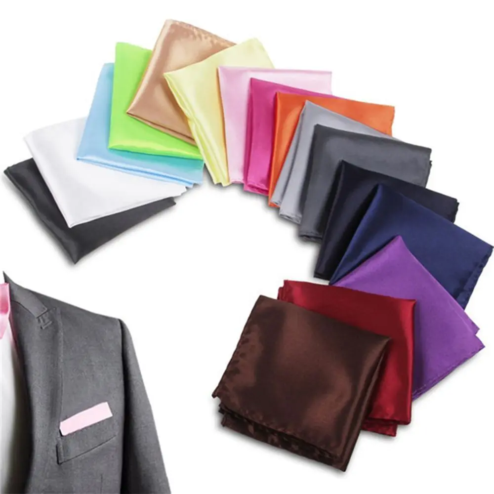Handmade Satin Solid Plain for Wedding Dress Party Solid Square Satin Plain 15 Color Men Hanky Silk Handkerchief Pocket Square
