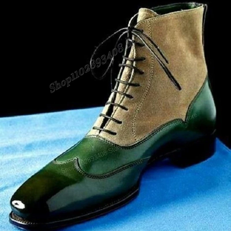 Green and White Cross Tied Men Boots Lace-up Pointed Toe Flat Daliy Life Casual Men Shoes British Style 2023 Zapatillas Mujer