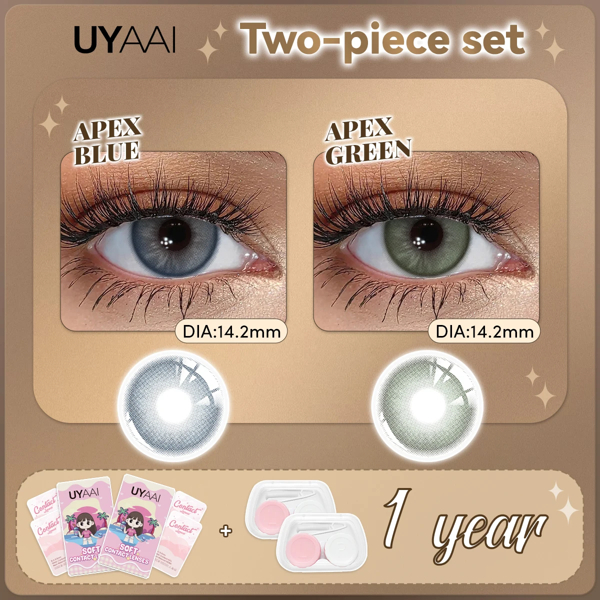 UYAAI [2 Paar Set] Farbkontaktlinsen für Augen, blaue Farblinsen, natürliche graue Pupillen für Augen, braune Kontakte, jährlich