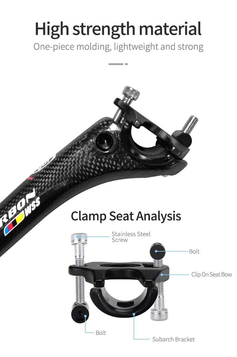 3K Glänzende Carbonfaser-Sattelstütze für Mountainbikes, Doppelspikes, 27,2mm 30,8mm 31,6mm Durchmesser, 350mm 400mm, Fahrradzubehör – Detail 9