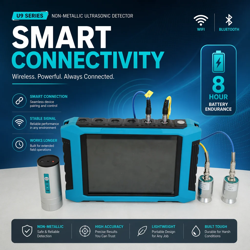 ASTM C597 Compliant High Accuracy 0.5% Non-metallic Ultrasonic Detector for Concrete Testing Digital Pulse Velocity Tester