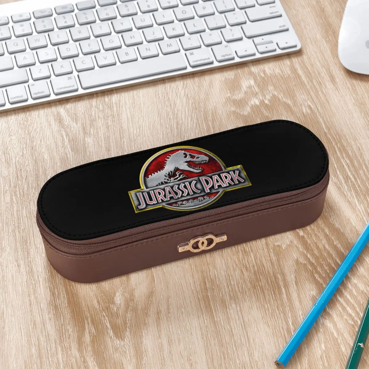 Dinosaur Jurassic ParkLeather Pencil Cases Pen Holder Storage Stationery Supplies Pen Box Pencil Bag for Boys Girls Gifts