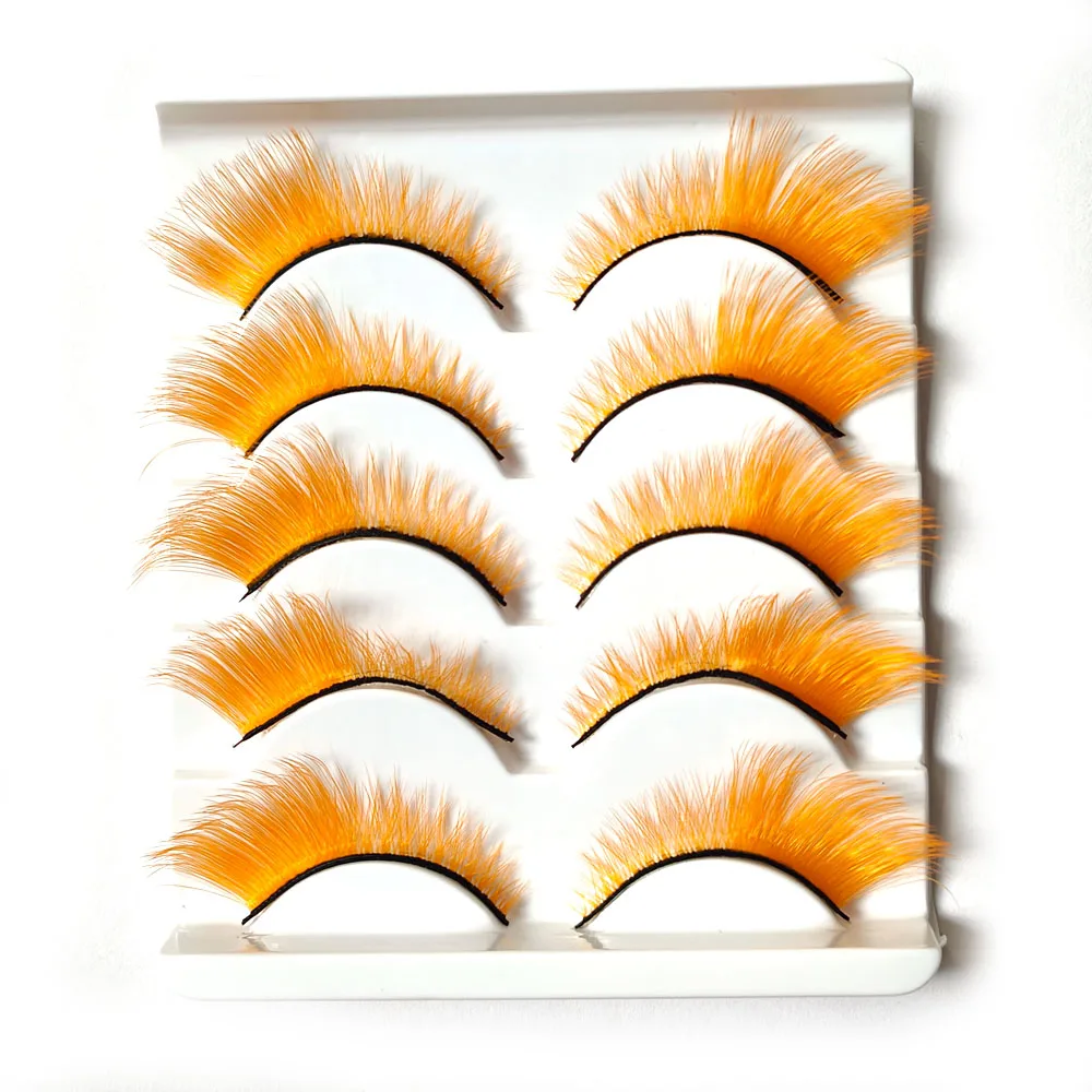 3D 밍크 인조 속눈썹, 레드 핑크 블루 그린 퍼플 컬러 속눈썹, 레인보우 섬모 블랙 밴드, 부드러운 수제, 5 쌍 색상