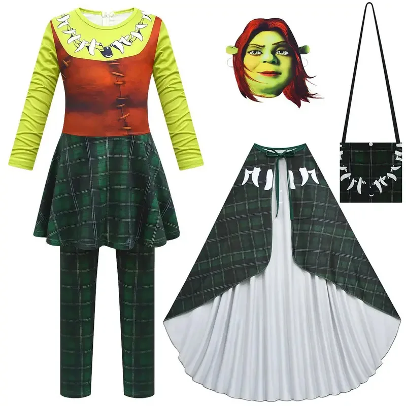 zz04zz12Set tuta cosplay per bambini Costume da strada per feste di Halloween e Natale Principessa Fiona Shreks