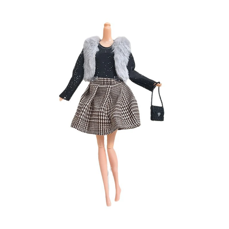 Robe de poupée faite à la main, vêtements d'hiver, gilet + robes + sac pour 30CM, vêtements de poupée, accessoires de déguisement, jouet pour fille, cadeaux, 1/6