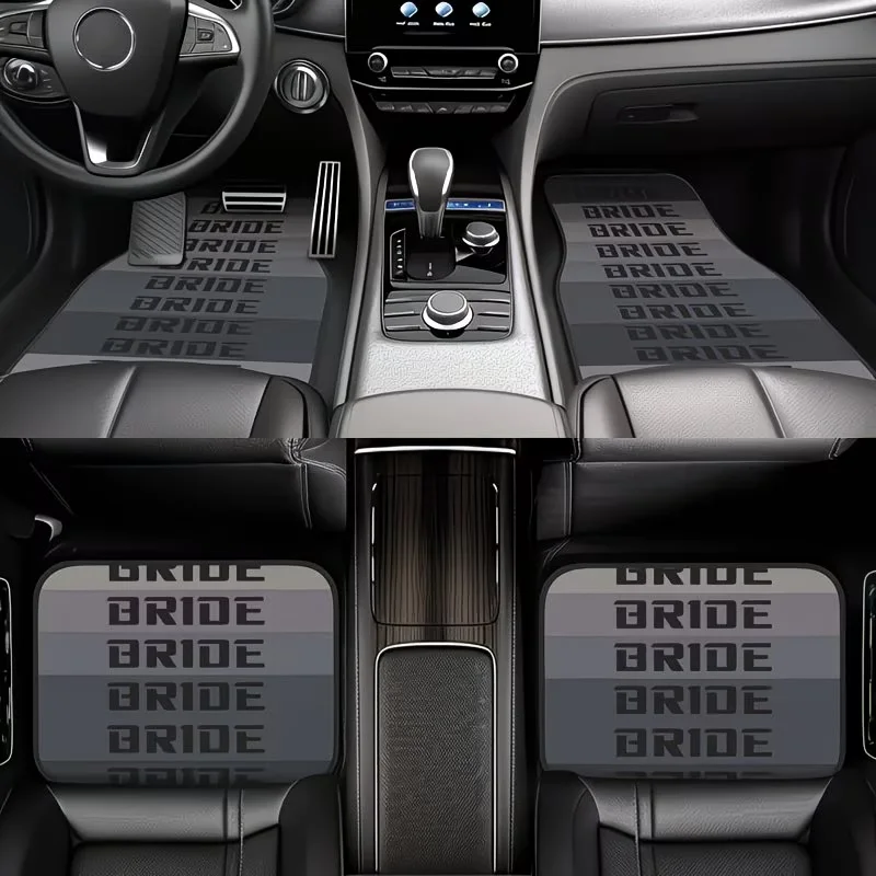 4-Piece Set of Universal Car Floor Mats, Simple Gray Car Floor Mats - English Letter Print Design, Durable Polyester Fiber Material - Easy to Clean, Front and Rear Seat Protection Pads, All-Weather, Comprehensive Protection, Durable Lining, Suitable for Trucks, Cars, Suvs, Suitable for All Models