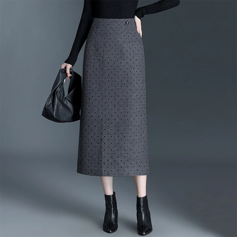 

Женская шерстяная юбка с высокой талией и принтом в виде сердечек, осенне-зимняя, утепленная, прямая, с внутренними шортиками, для повседневной носки