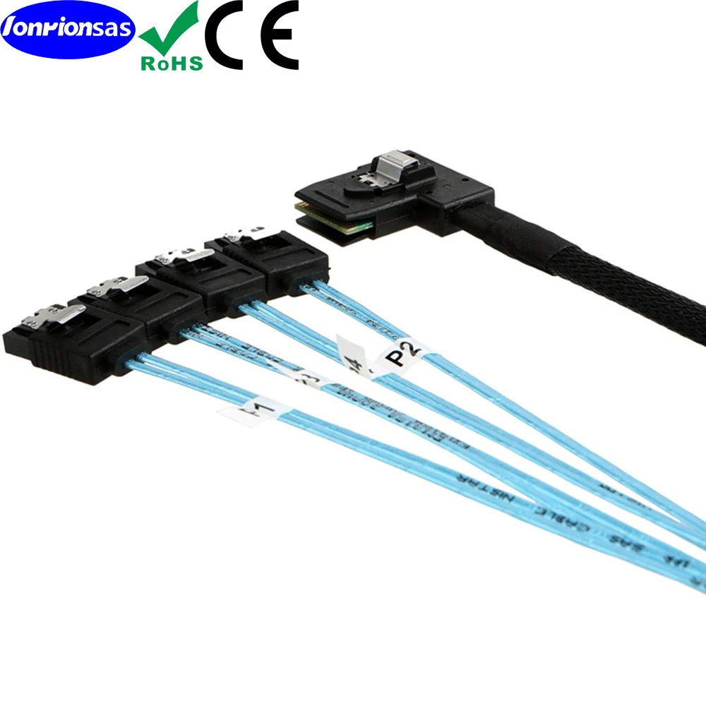 LONRIONSAS#Mini SAS HD 36Pin SFF 8087 left angle Male to 4 SATA 7Pin Female 180 degree breakout Cable - Image 5