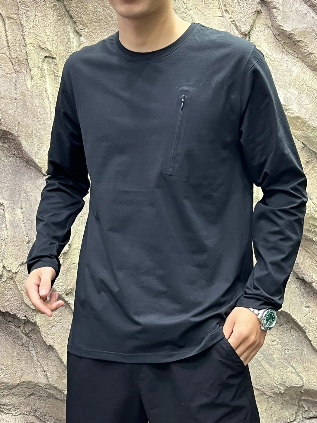 Men's Outdoor Quick Dry Sealed T-Shirt Functional Texture Technology Fabric Moisture Wicking Spring Autumn Standard Fit Long ...