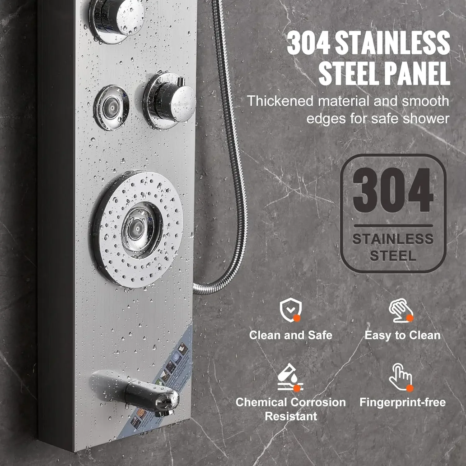 Shower Panel System, 6 Shower Modes, LED & Display Shower Panel Tower, Rainfall, Waterfall, 4 Body Massage Jets