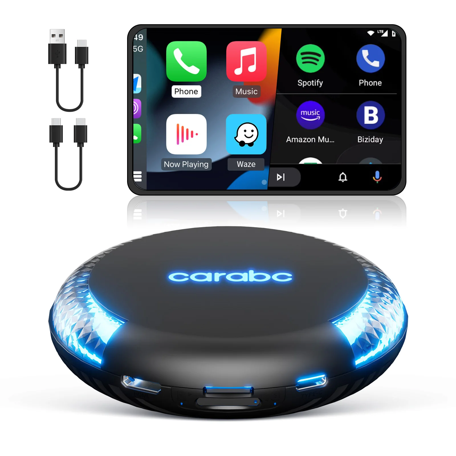 

CARABC 2G+64GB Wireless CarPlay AI Box Wireless Android Auto Adapter USB Dongle Convert Wired to Wireless with Youtube