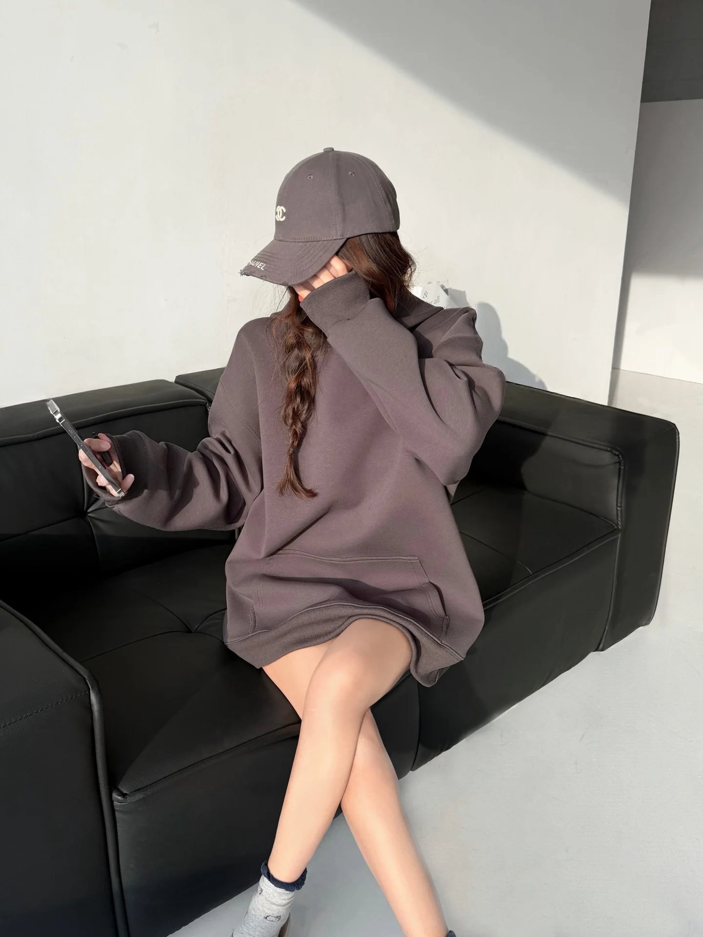 Moletom feminino solto cor roxa confortável longo sve tripulação ne moletom commute sle casual faion plus size top