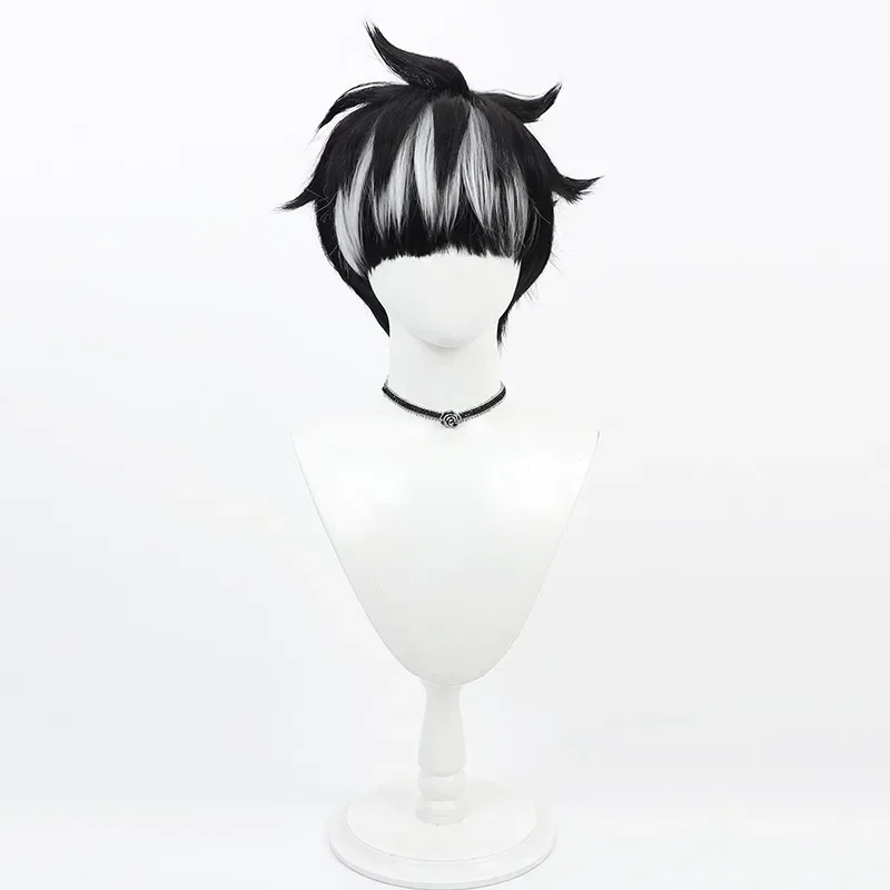 Anime kaiju No. 8 Gen Narumi cosplay wig black white short hair master moron heat-resistant fiber hair Rose wig net free cap