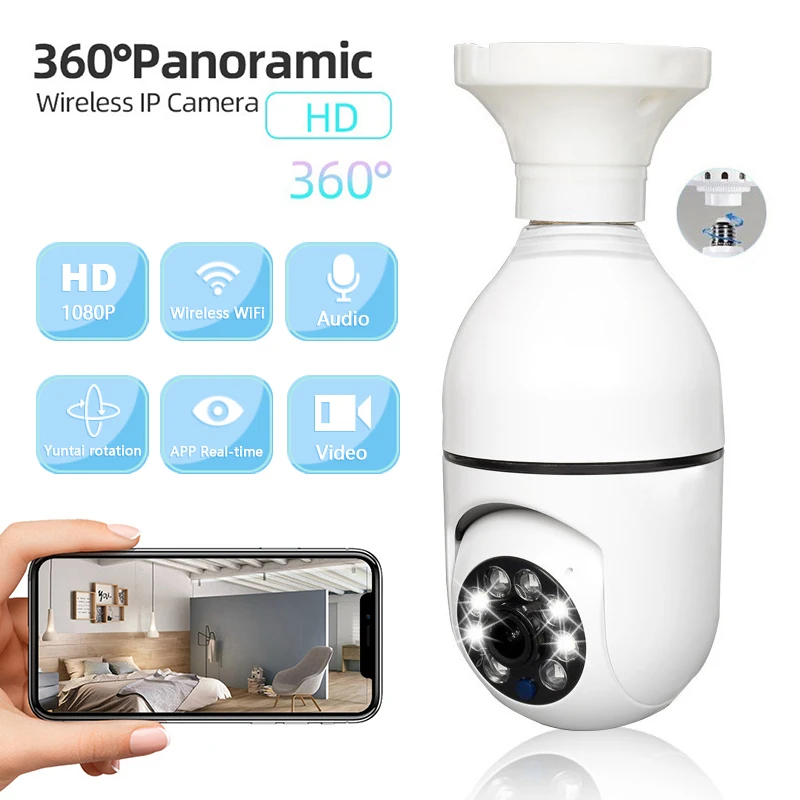 1080P Bulb Surveillance Camera 2.4Ghz WiFi Anti-theft Outdoor Indoor Security Monitor Rotate Night Vision Audio Security IP Cam