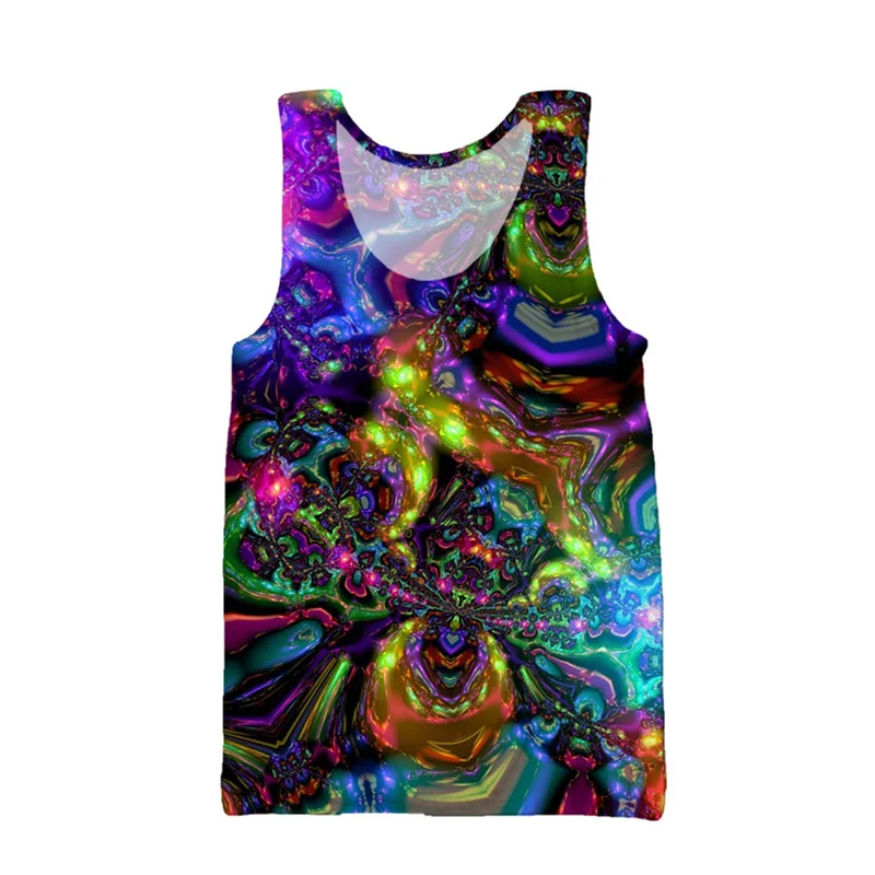 3D Printing Colorful Psychedelic Tank Top For Men Summer Street Beach T-shirt Casual Fitness Bodybuilding Gym Muscle Vest