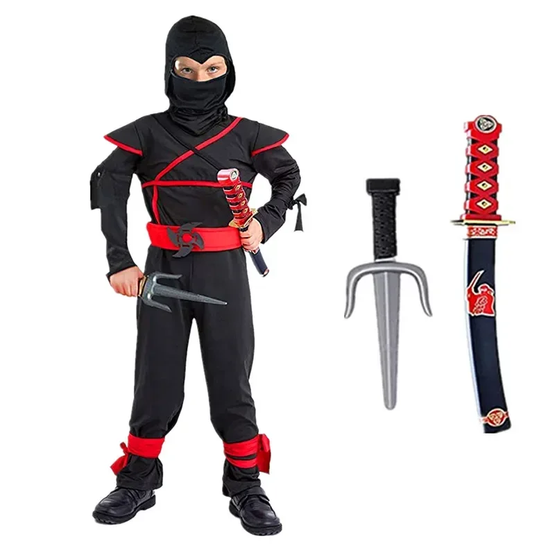 3-12Y Boys Japanese Anime Samurai Ninja Cosplay Costume Kids Holiday Theme Party Mask Onesie for Dress Up and Role Playing