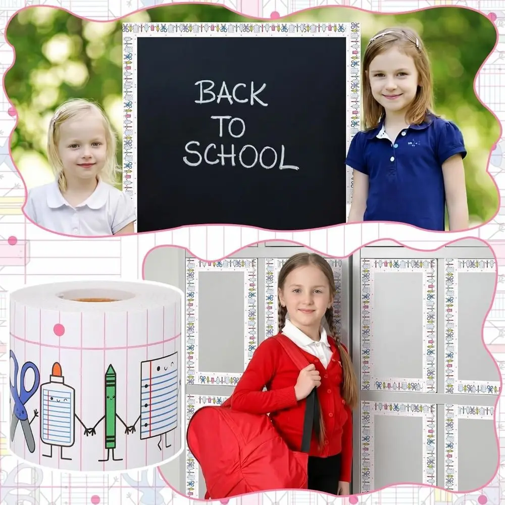 Self Adhesive Bulletin Board Border Sticker 10m/roll Cuttable Classroom Border Sticker Roll Design Cartoon Pattern