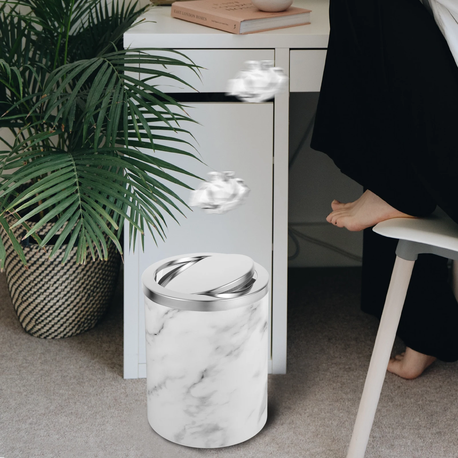 

Round Stainless Steel Trash Can Lid Embedded Swing Flap Cover Space Saving Kitchen Bathroom Office Garbage Bin Replacement