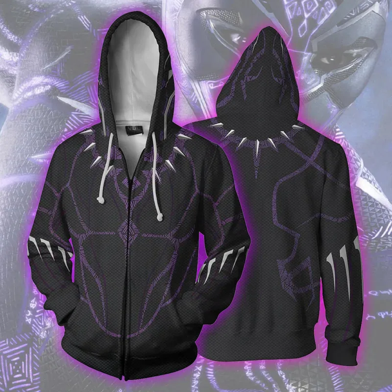 

popular movie Black Panther 3D Printed Hoodies Men Women Black Panther Hooded Sweatshirts hip hop Zipper Pocket Jackets