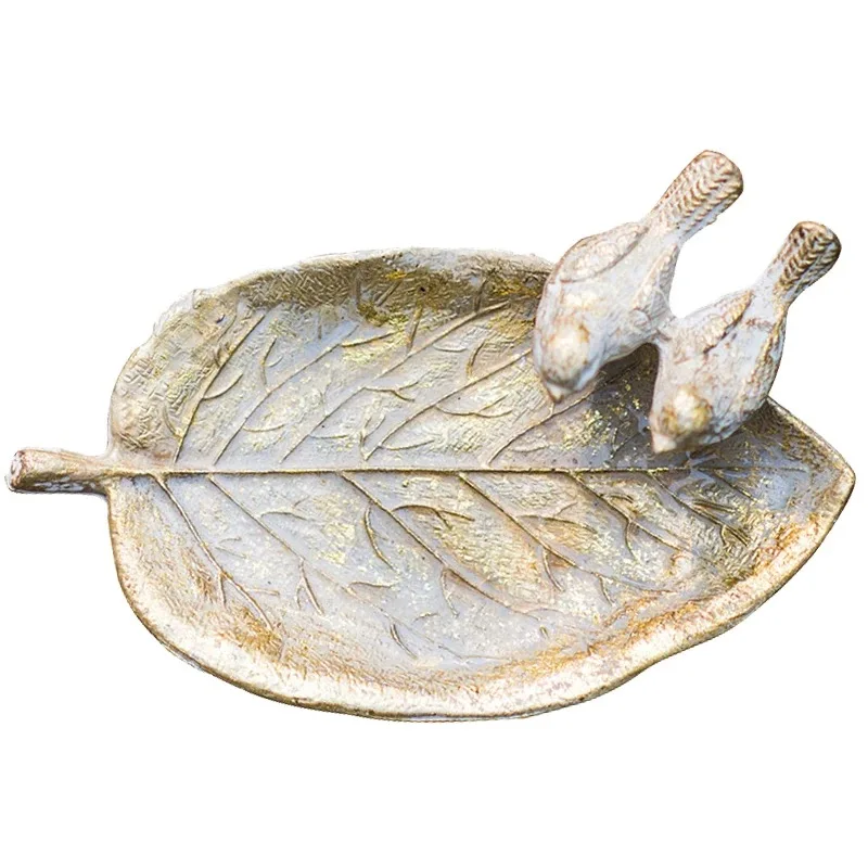 

Decorative Leaf Dish with Birds, Gold and White Alloy, 13.5cm x 8.5cm, Vintage Jewelry Tray