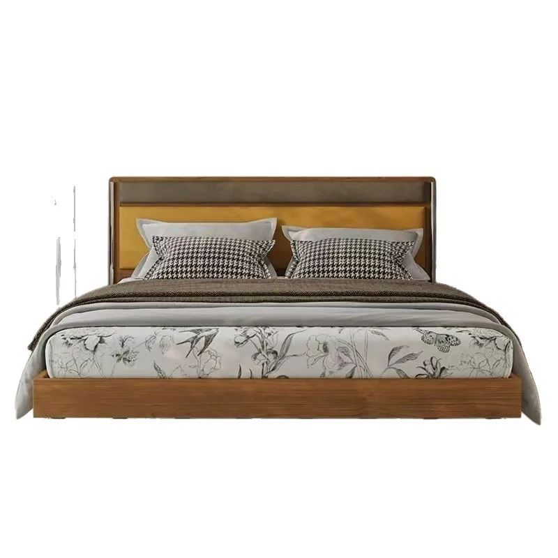 

French American retro solid wood double 1.8 meters master bedroom bed fabric metal line wedding bed