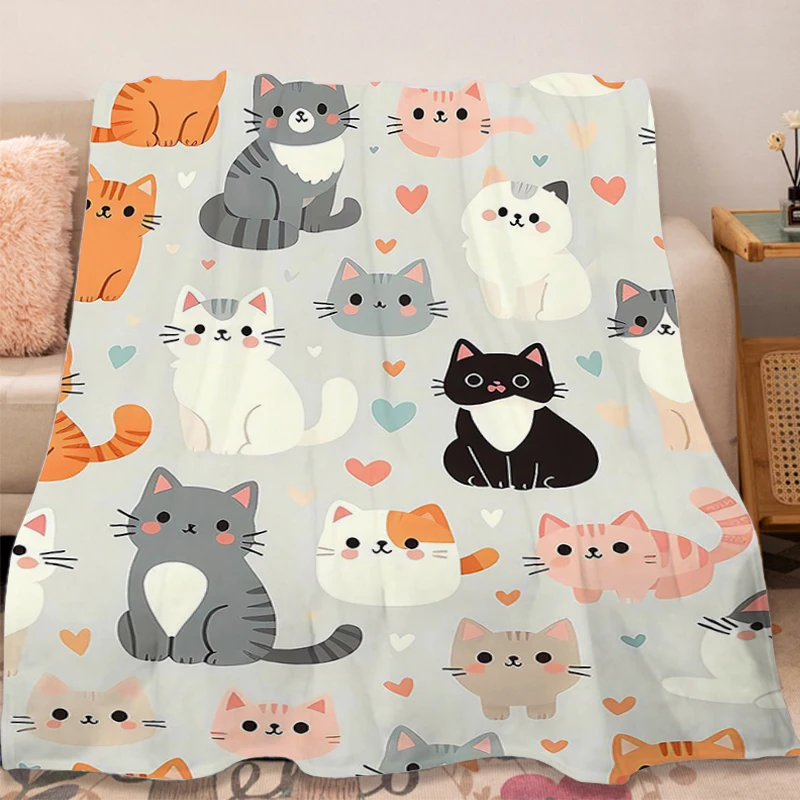 

Cartoon Cat Fluffy Soft Blankets for Winter Warm Sofa Bed Fleece Camping Custom Flannel Blanket King Size Microfiber Bedding