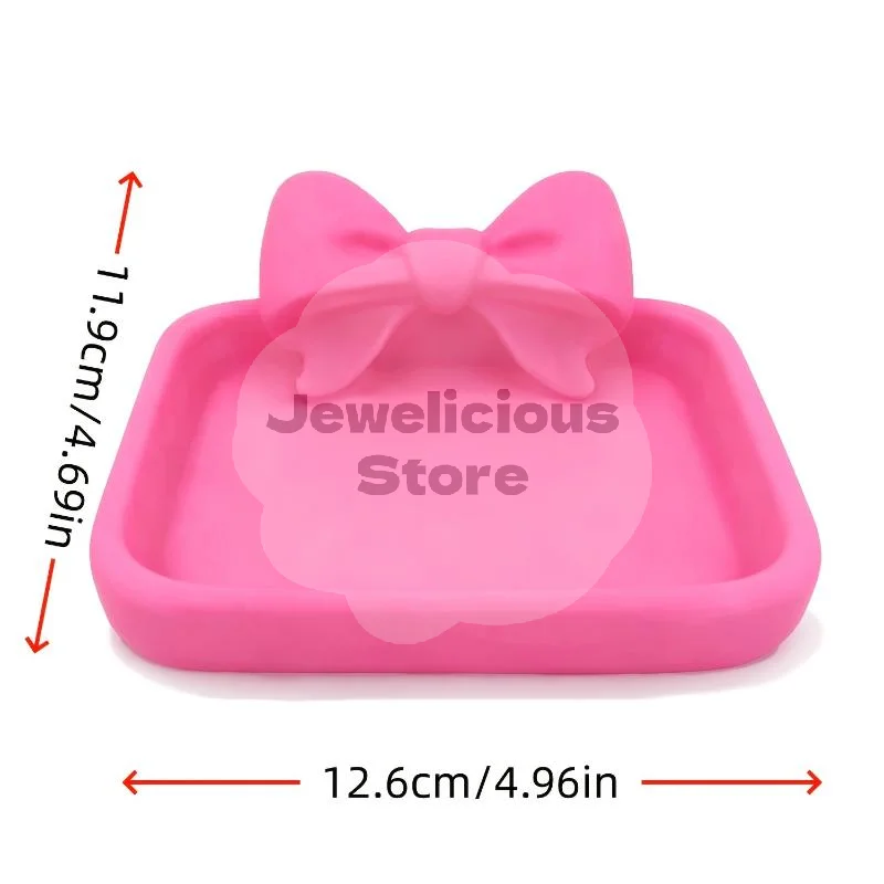 Cute Bow PLA Jewelry Tray Smooth Surface Anti Slip Base 1Pcs Portable Vanity Countertop Tray for Small Cosmetic Jewelry Storage