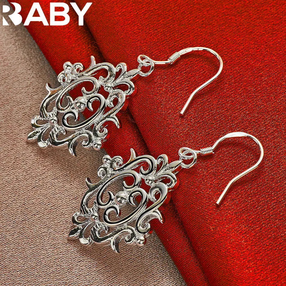 URBABY 925 Sterling Silver Earrings Palace Elegant Hollow Drop Earrings For Women Jewelry Fashion Party and Daily Wear