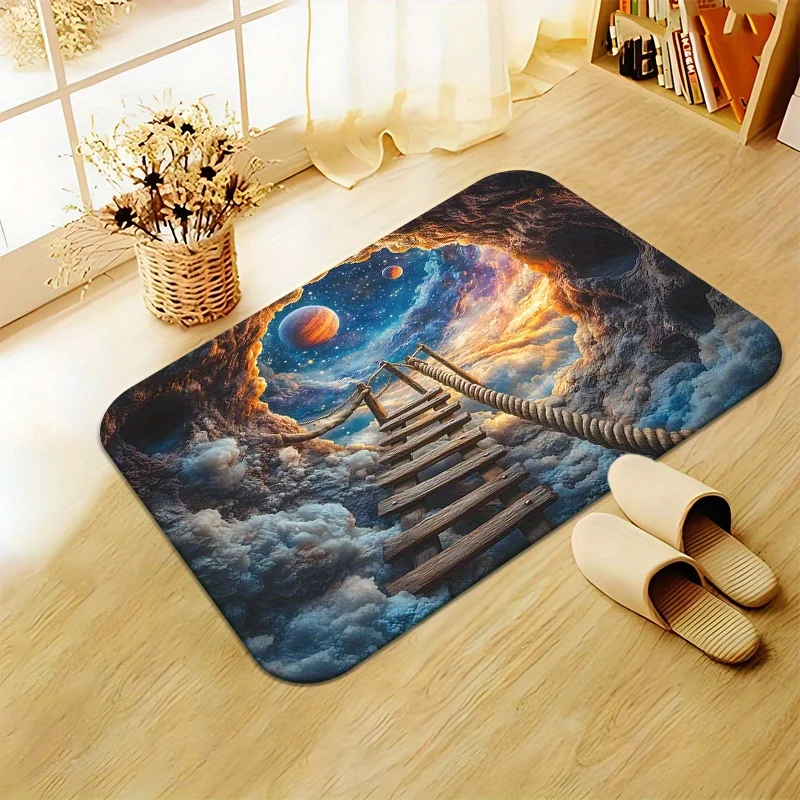 Doormat Solar System Astronaut Print Rug  Themed Floor Mat Indoor Entry Homecarpet Artistic Decor for Rural Cottage Entry Passag