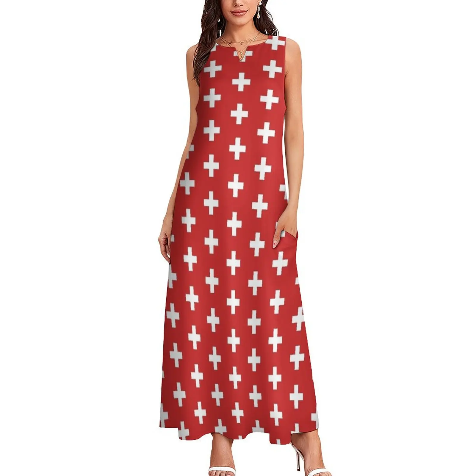 Swiss Cross on Red Switzerland Flag Long Dress dress women elegant luxury Clothing female