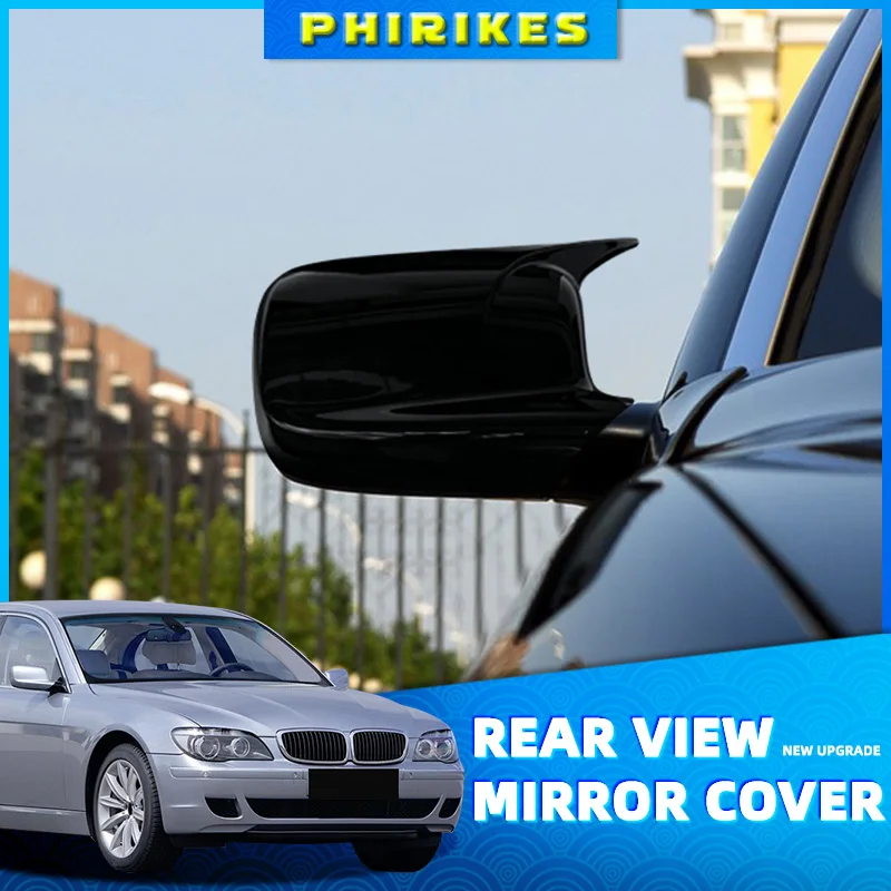 2PCS Car Side Door Rearview Side Balck Carbon Mirror Cover Caps For BMW 3 Series E46 2 Doors 7 Series E65 E66 E67 E68 2001-2008