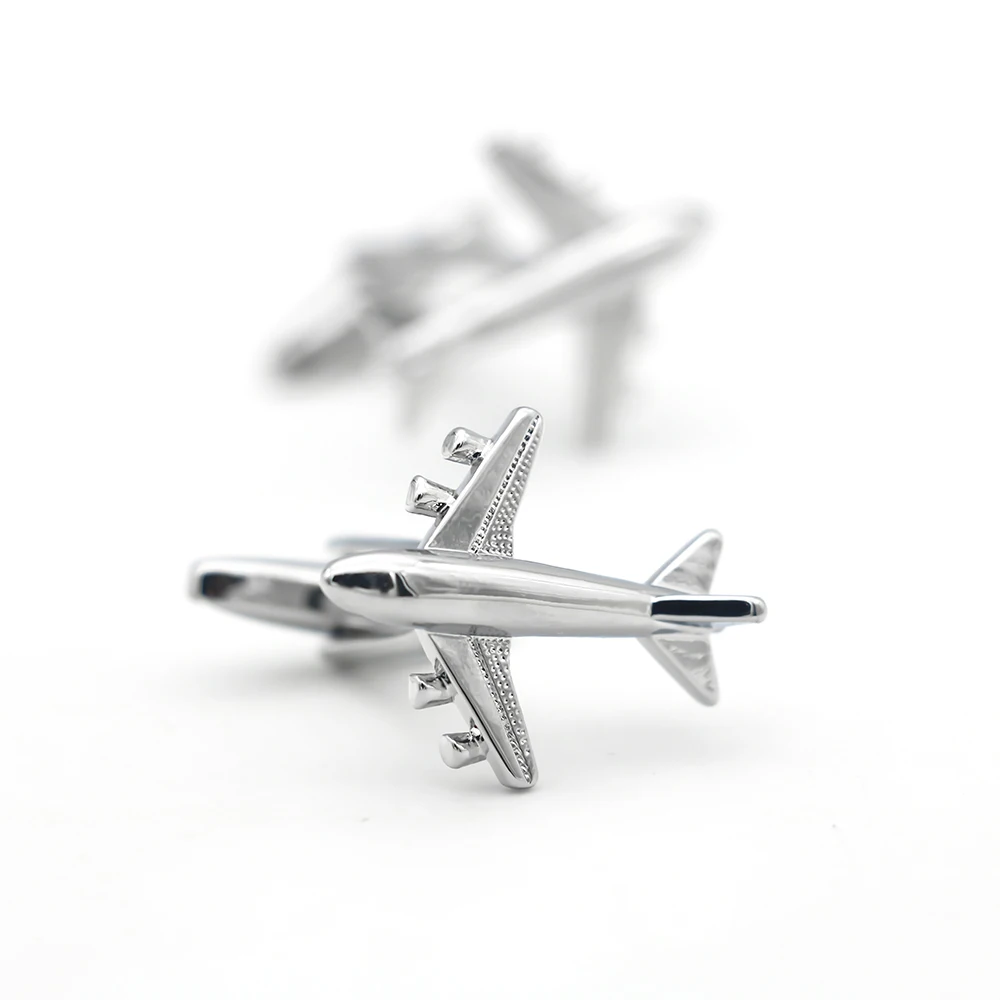 Men's Plance Cuff Links Silver Color Flight Design Quality Copper Material Fashion Cufflinks Wholesale & Retail