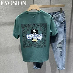 Summer Men's T-shirt Leisure Breathable Round Neck Cartoon Print Fashion Brand Men Youth Short Sleeve Bottom Tees Top Clothing