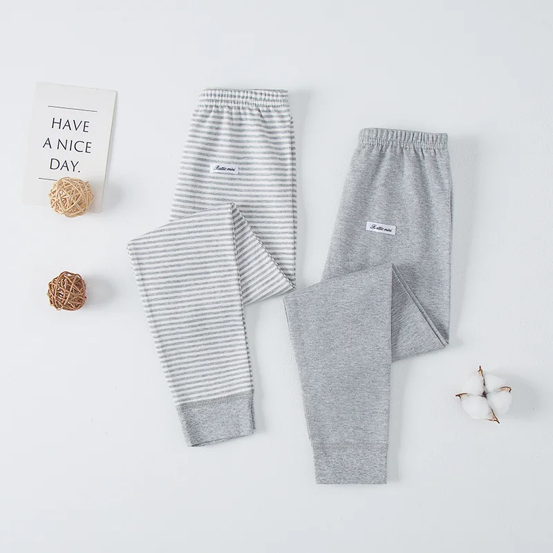 Children's 2PCS Boys Girls Long Johns Pure Cotton Spring and Autumn Leggings Polished Boneless Class A Thermal Pants Home Wool