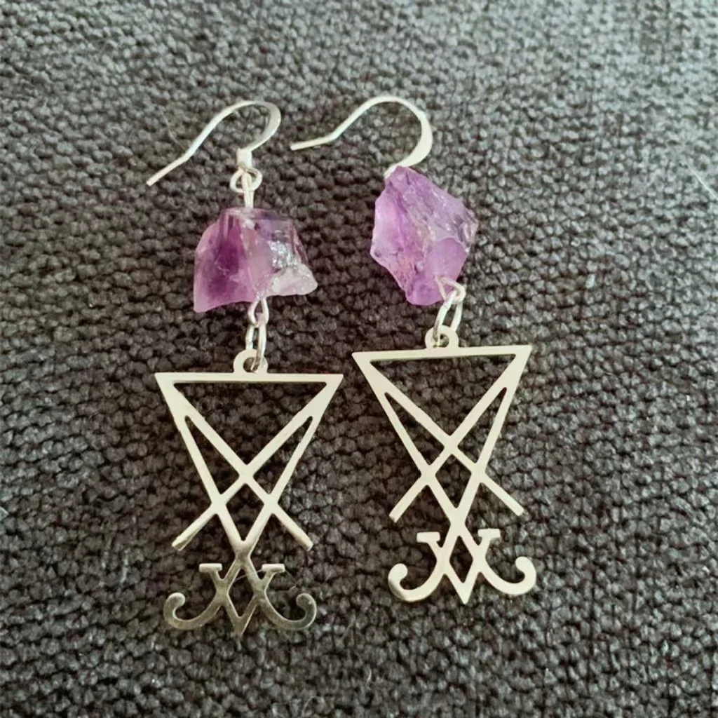 Goth Titanium Crystal Hoop Boho Crystal Stones Esoteric Celestial Alternative Earrings Jewelry Witchy Gift Gothic Women Gift New